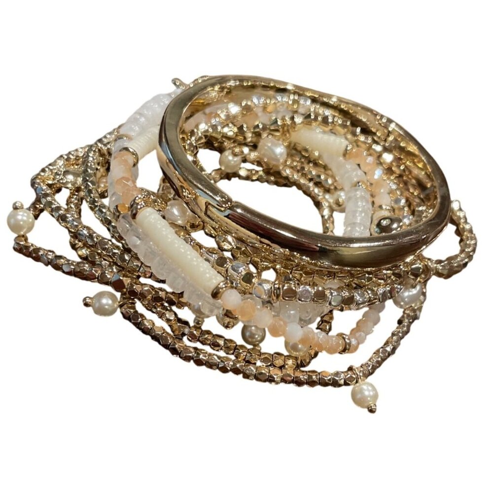 Lot of 11 J.Crew Bracelets Gold Pearl Tennis Beaded Metal Bangle